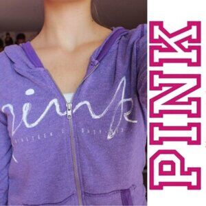 Victoria's Secret PINK | Purple Script Full Zip Logo Hoodie | Size Extra Small